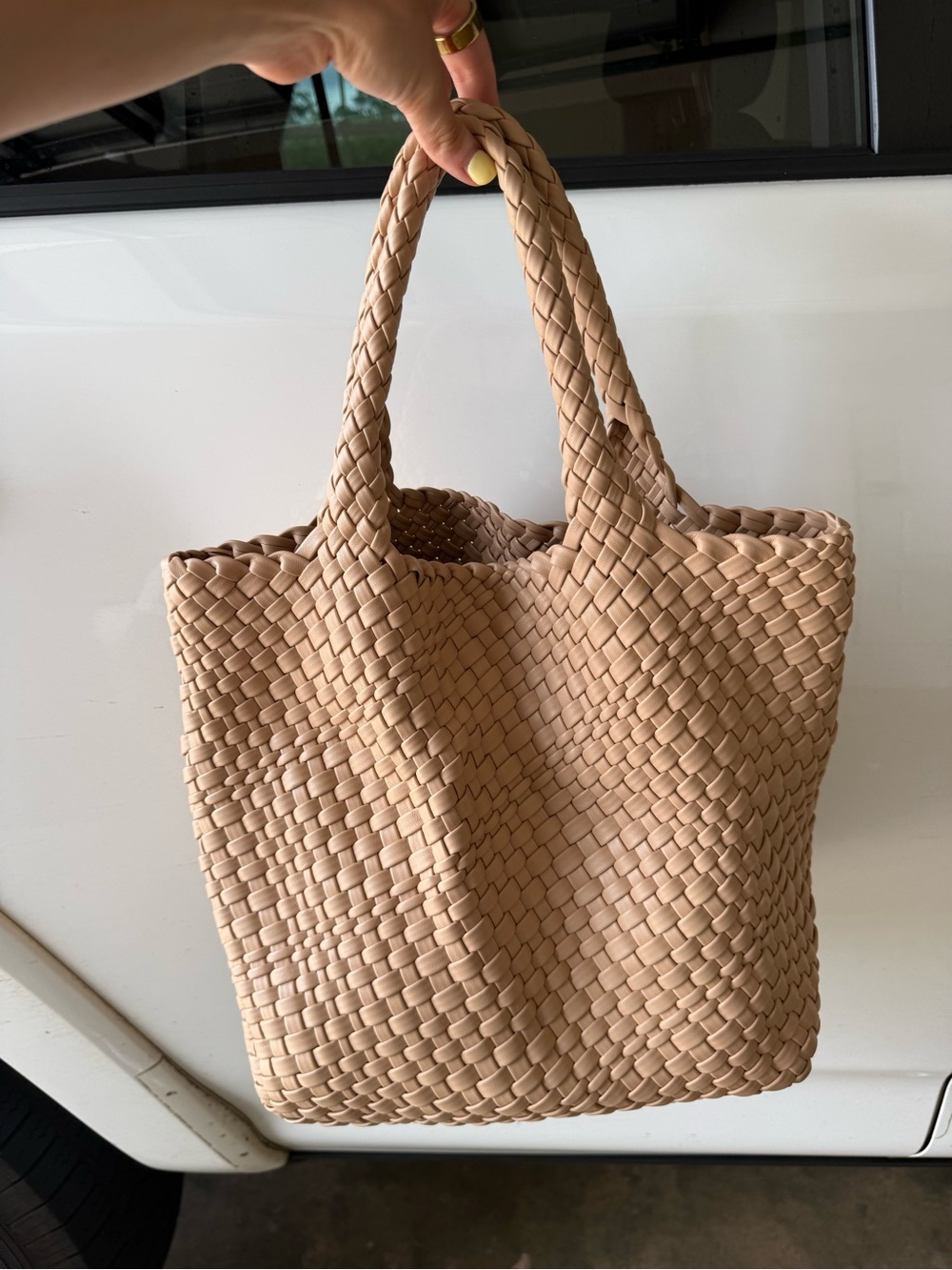 Woven Tote Bag in Light Tan - Feminine Everyday Carry